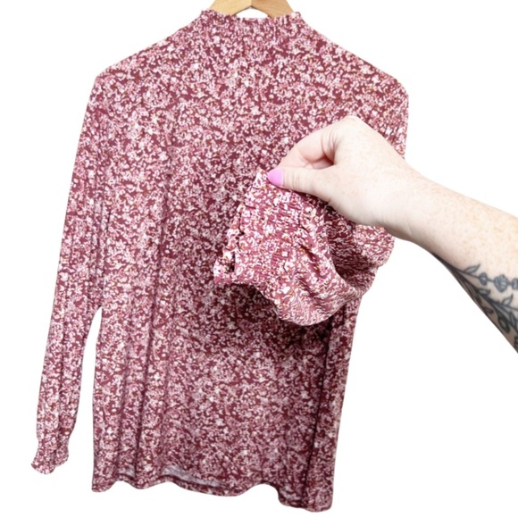 New with Tag Anne Klein Women's Mauve Pink Floral Long Sleeve Turtleneck Blouse - Picture 5 of 16